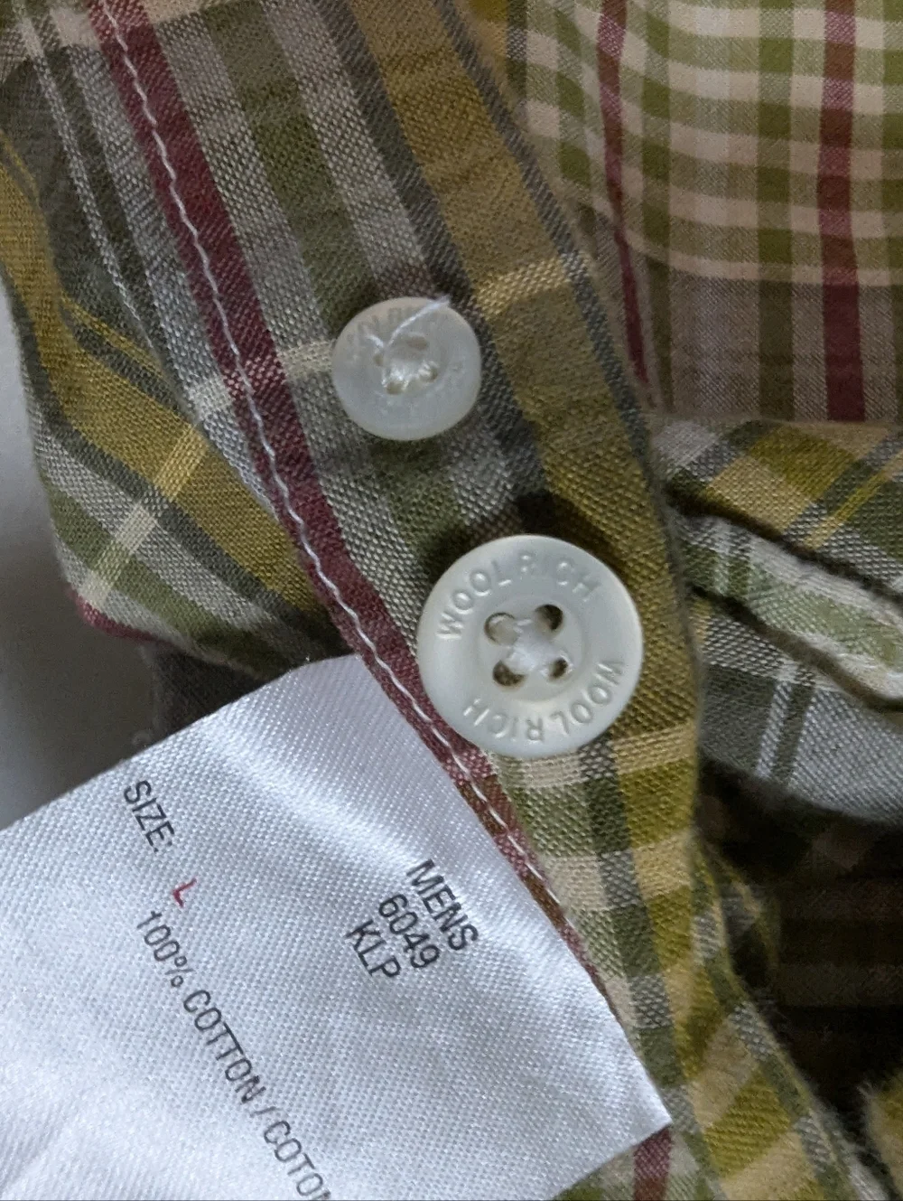 Woolrich Men's Size L Plaid Short Sleeve Button Down Shirt 100% Cotton Green Tan